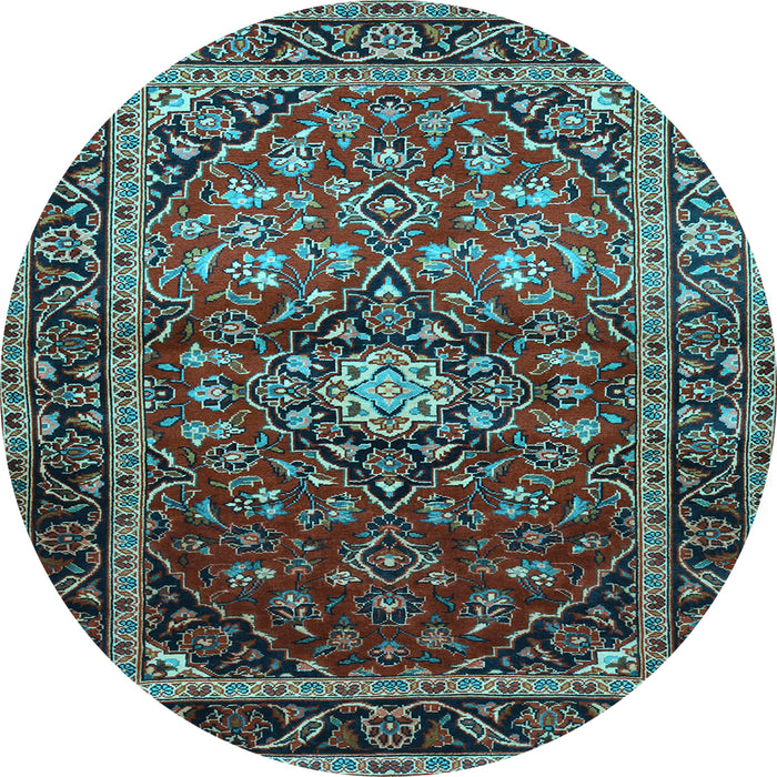 Round Medallion Light Blue Traditional Rug, tr3074lblu