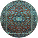 Round Medallion Light Blue Traditional Rug, tr3074lblu