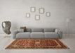 Machine Washable Medallion Brown Traditional Rug in a Living Room,, wshtr3074brn