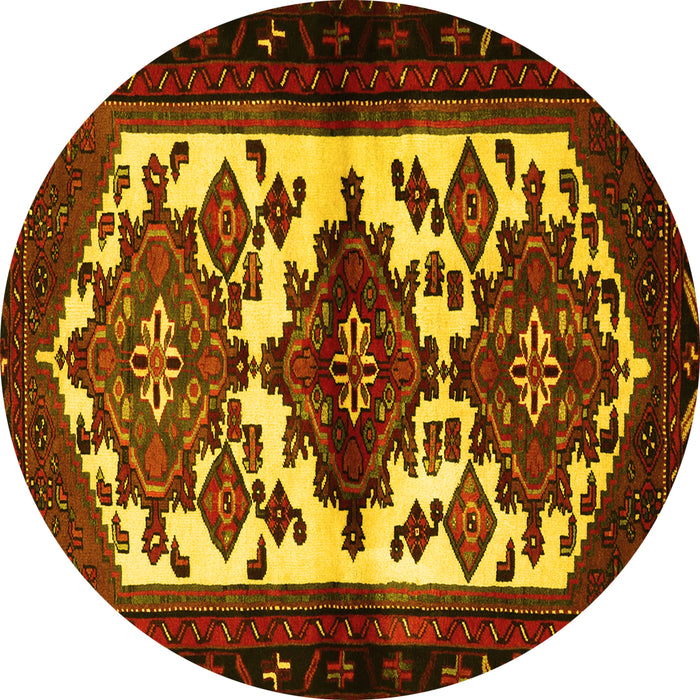 Round Persian Yellow Traditional Rug, tr3075yw