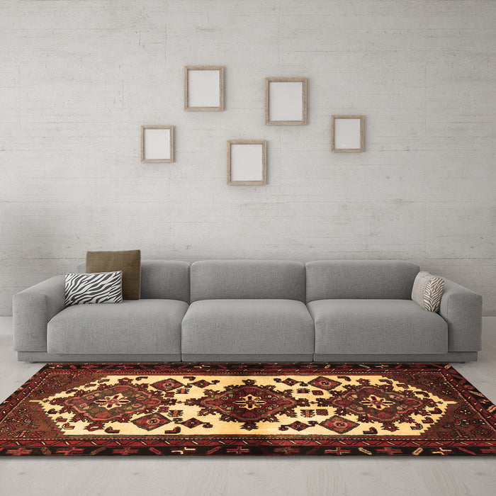 Machine Washable Persian Brown Traditional Rug in a Living Room,, wshtr3075brn