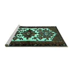 Sideview of Machine Washable Persian Turquoise Traditional Area Rugs, wshtr3075turq