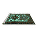 Sideview of Machine Washable Persian Turquoise Traditional Area Rugs, wshtr3075turq