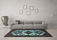 Machine Washable Persian Light Blue Traditional Rug, wshtr3075lblu