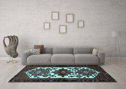 Machine Washable Persian Light Blue Traditional Rug in a Living Room, wshtr3075lblu