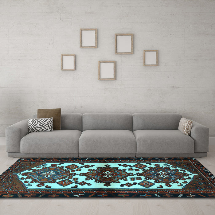 Machine Washable Persian Light Blue Traditional Rug in a Living Room, wshtr3075lblu