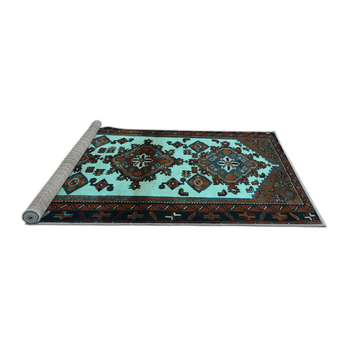 Sideview of Machine Washable Persian Light Blue Traditional Rug, wshtr3075lblu