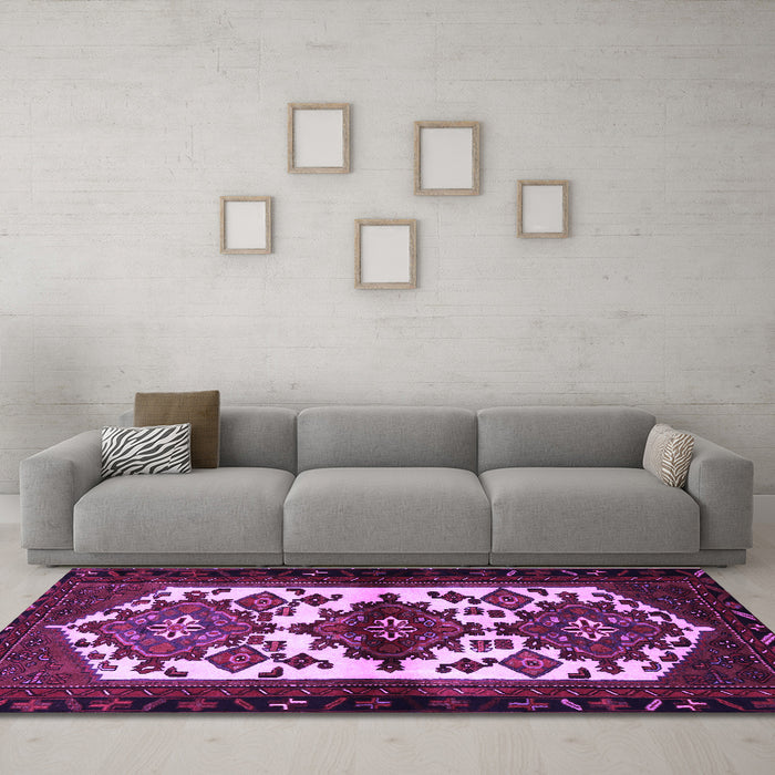 Machine Washable Persian Purple Traditional Area Rugs in a Living Room, wshtr3075pur