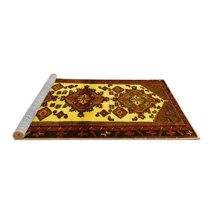 Sideview of Machine Washable Persian Yellow Traditional Rug, wshtr3075yw