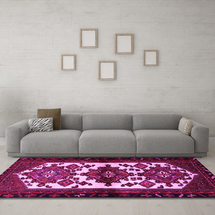 Machine Washable Persian Pink Traditional Rug in a Living Room, wshtr3075pnk