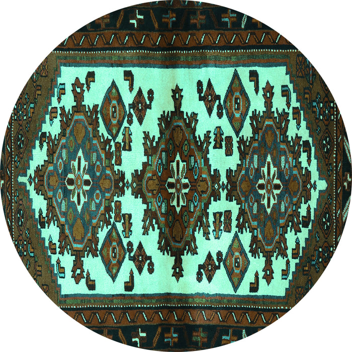 Round Machine Washable Persian Turquoise Traditional Area Rugs, wshtr3075turq