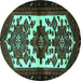 Round Machine Washable Persian Turquoise Traditional Area Rugs, wshtr3075turq