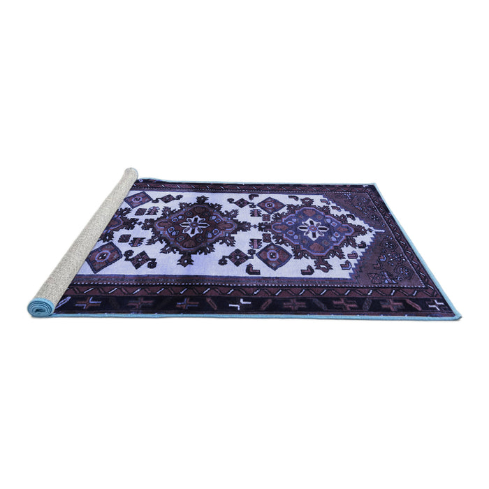 Sideview of Machine Washable Persian Blue Traditional Rug, wshtr3075blu