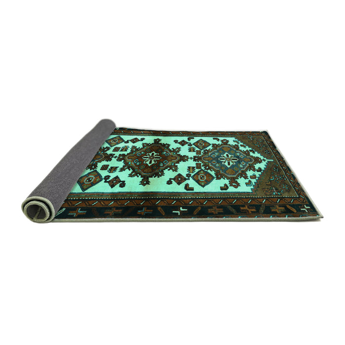 Sideview of Persian Turquoise Traditional Rug, tr3075turq