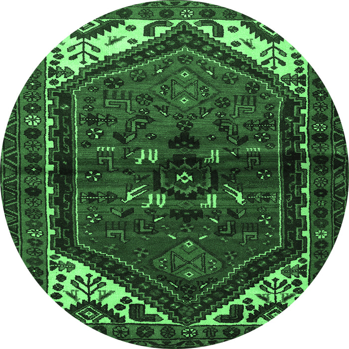 Round Persian Emerald Green Traditional Rug, tr3076emgrn