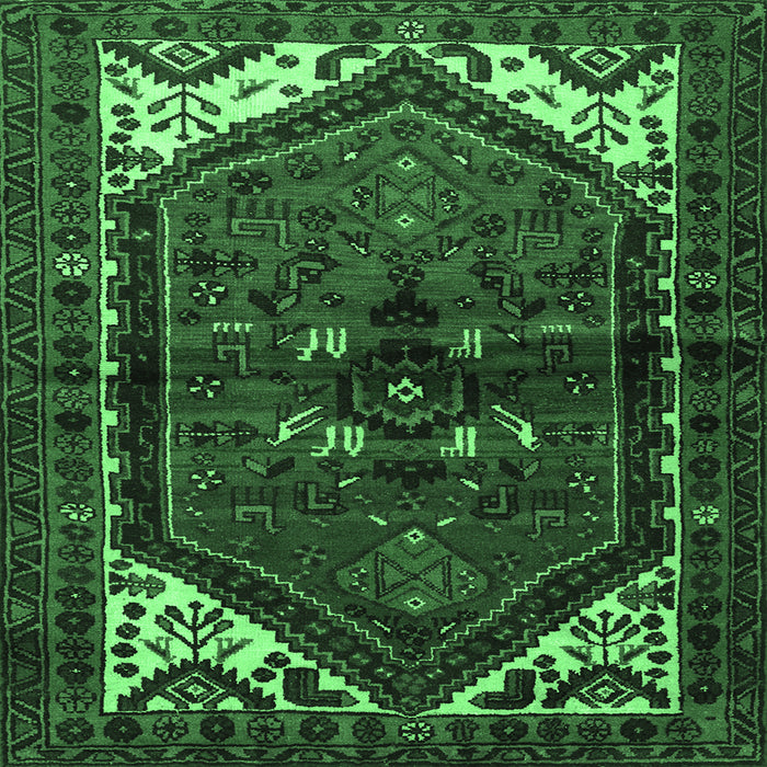 Square Persian Emerald Green Traditional Rug, tr3076emgrn