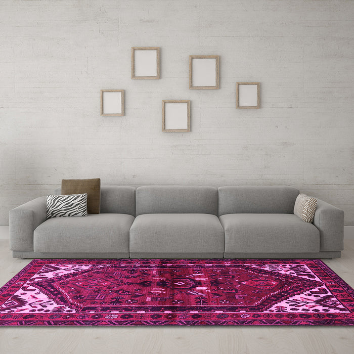 Machine Washable Persian Pink Traditional Rug in a Living Room, wshtr3076pnk