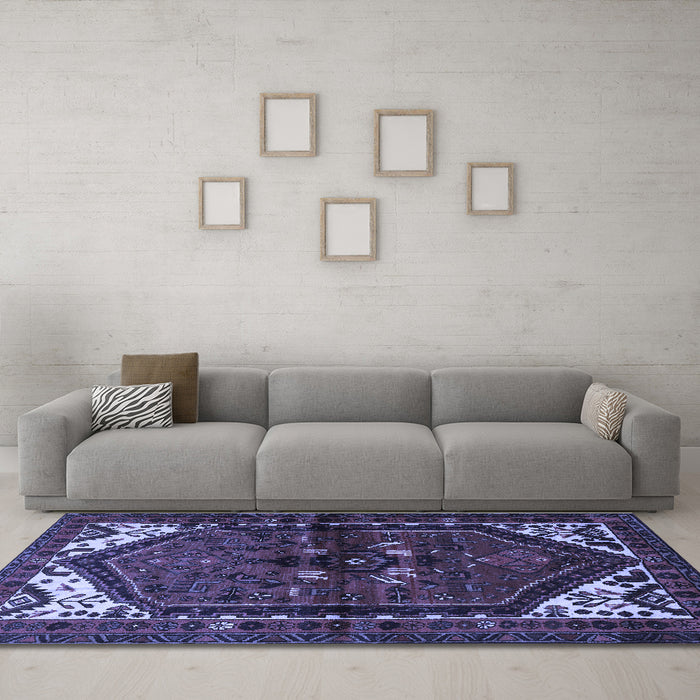 Machine Washable Persian Blue Traditional Rug in a Living Room, wshtr3076blu