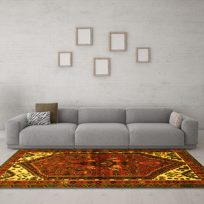Machine Washable Persian Yellow Traditional Rug in a Living Room, wshtr3076yw