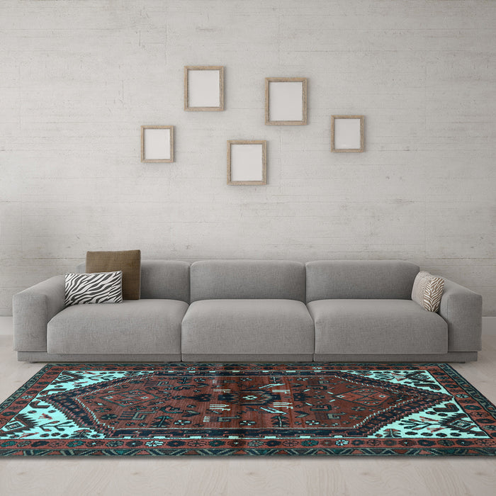 Machine Washable Persian Light Blue Traditional Rug in a Living Room, wshtr3076lblu