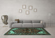 Machine Washable Persian Turquoise Traditional Area Rugs in a Living Room,, wshtr3076turq