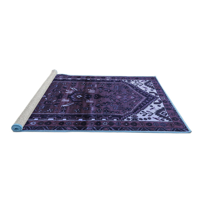Sideview of Machine Washable Persian Blue Traditional Rug, wshtr3076blu