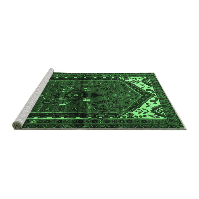 Sideview of Machine Washable Persian Emerald Green Traditional Area Rugs, wshtr3076emgrn