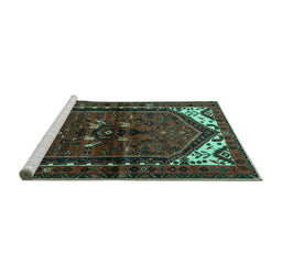 Sideview of Machine Washable Persian Turquoise Traditional Area Rugs, wshtr3076turq