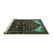 Sideview of Machine Washable Persian Turquoise Traditional Area Rugs, wshtr3076turq