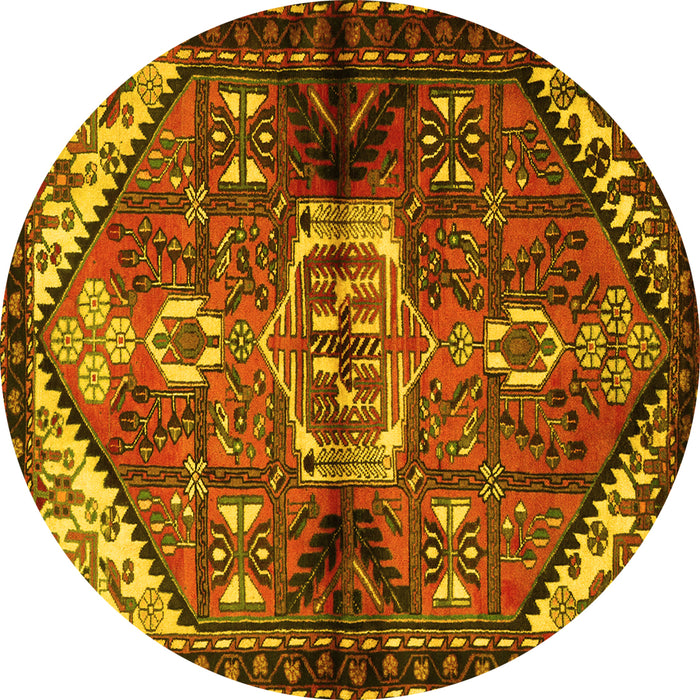 Round Machine Washable Persian Yellow Traditional Rug, wshtr3077yw