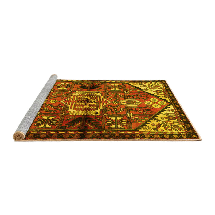 Sideview of Machine Washable Persian Yellow Traditional Rug, wshtr3077yw