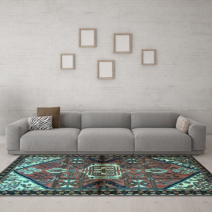 Machine Washable Persian Light Blue Traditional Rug in a Living Room, wshtr3077lblu
