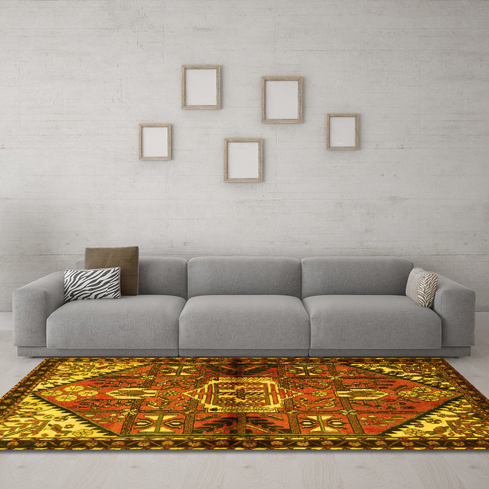 Machine Washable Persian Yellow Traditional Rug in a Living Room, wshtr3077yw