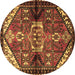 Round Machine Washable Persian Brown Traditional Rug, wshtr3077brn