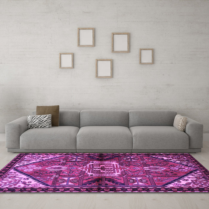 Machine Washable Persian Purple Traditional Area Rugs in a Living Room, wshtr3077pur
