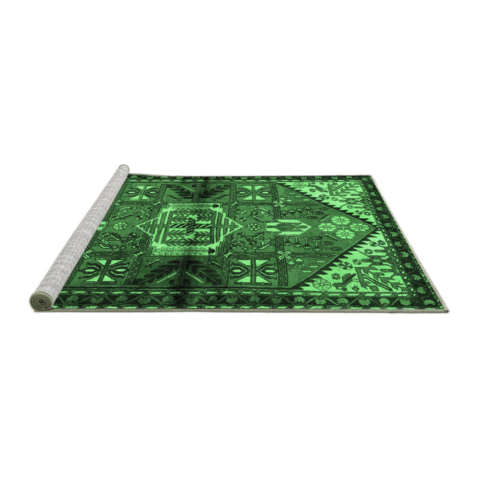 Sideview of Machine Washable Persian Emerald Green Traditional Area Rugs, wshtr3077emgrn