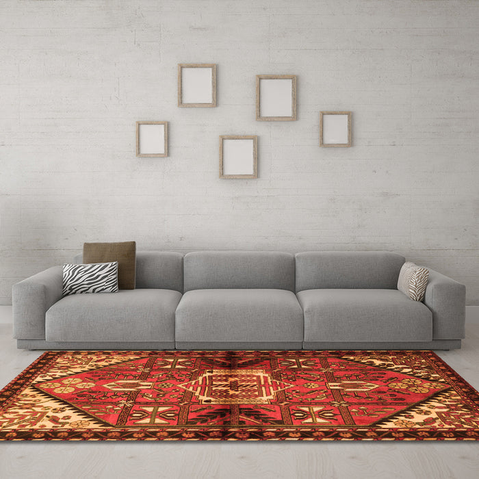 Machine Washable Persian Orange Traditional Area Rugs in a Living Room, wshtr3077org