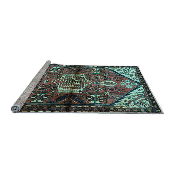 Sideview of Machine Washable Persian Light Blue Traditional Rug, wshtr3077lblu