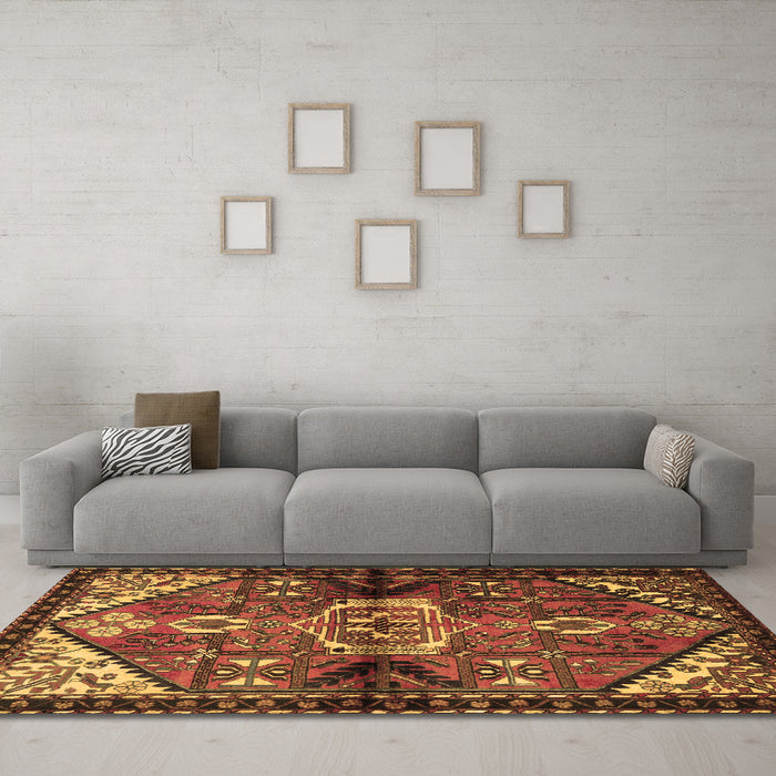 Machine Washable Persian Brown Traditional Rug in a Living Room,, wshtr3077brn