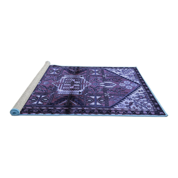 Sideview of Machine Washable Persian Blue Traditional Rug, wshtr3077blu
