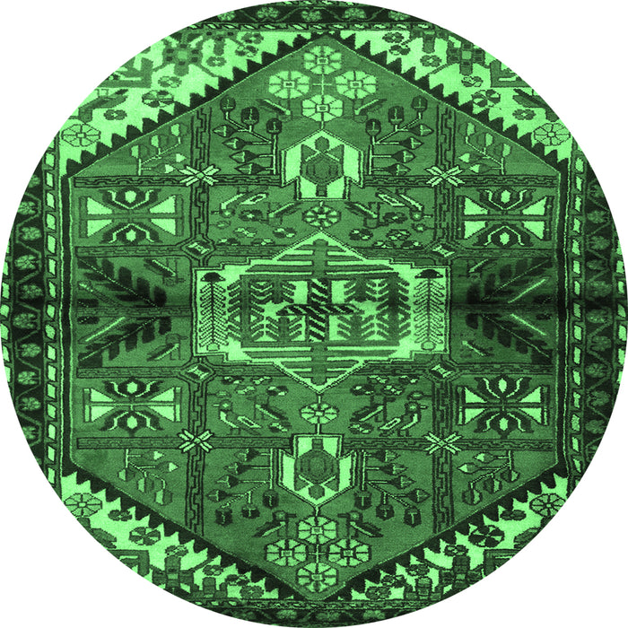 Round Machine Washable Persian Emerald Green Traditional Area Rugs, wshtr3077emgrn