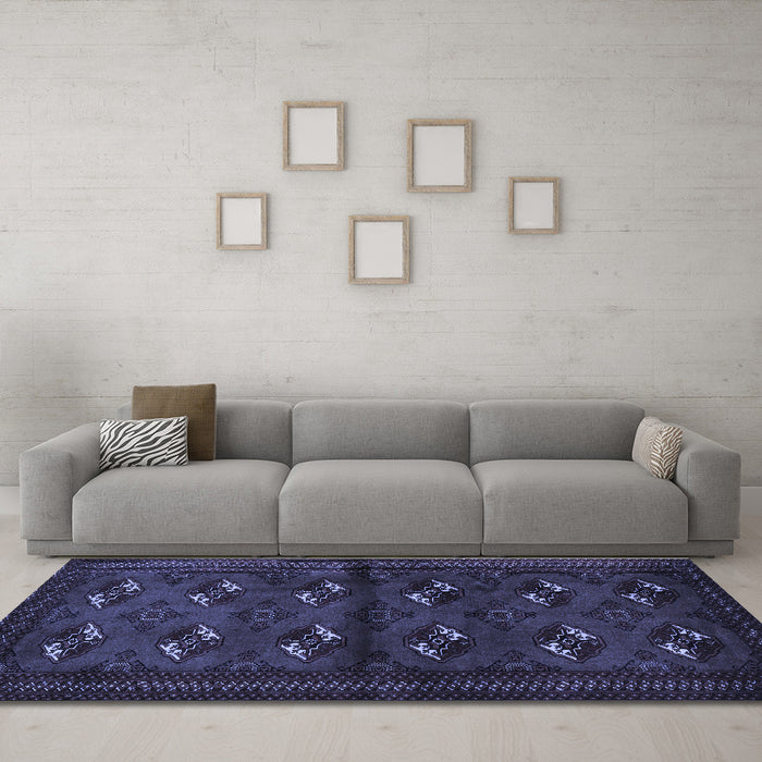 Machine Washable Persian Blue Traditional Rug in a Living Room, wshtr3078blu