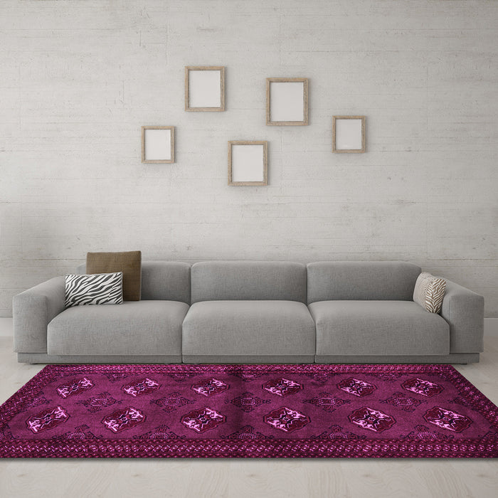 Machine Washable Persian Pink Traditional Rug in a Living Room, wshtr3078pnk
