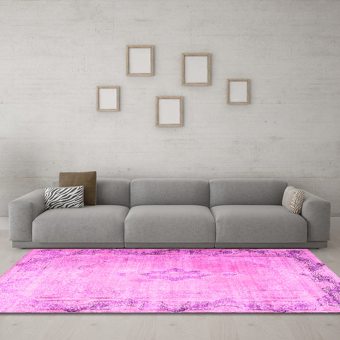 Machine Washable Persian Pink Traditional Rug in a Living Room, wshtr3079pnk