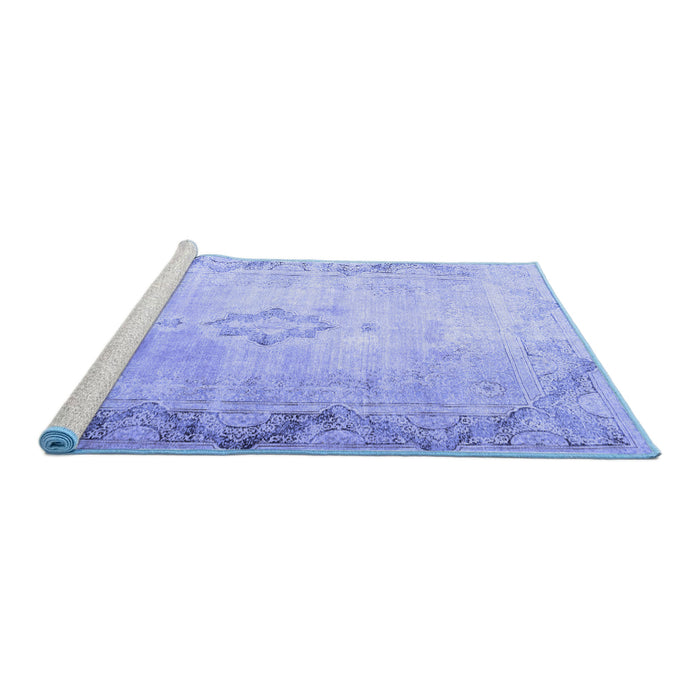Sideview of Machine Washable Persian Blue Traditional Rug, wshtr3079blu