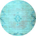 Round Machine Washable Persian Light Blue Traditional Rug, wshtr3079lblu