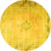 Round Persian Yellow Traditional Rug, tr3079yw