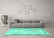 Machine Washable Persian Turquoise Traditional Area Rugs in a Living Room,, wshtr3079turq