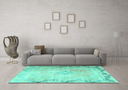 Machine Washable Persian Turquoise Traditional Area Rugs in a Living Room,, wshtr3079turq