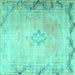 Square Machine Washable Persian Turquoise Traditional Area Rugs, wshtr3079turq